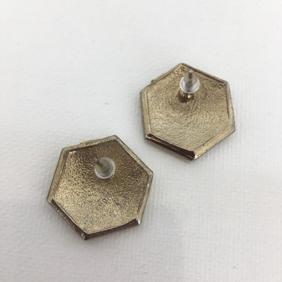 Vintage Hexagon Enamel Marble Post Earrings Pink Green Blue Purple Pastel Retro - Picture 6 of 7